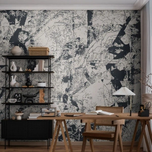 Fotomural Premium Sand - Abstracción en blanco y negro con una disposición dinámica de formas y líneas. - 100x70cm - La interpenetración de los opuestos - Decoración de pared moderna para salón y dormitorio ARTTOR