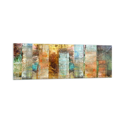 Cuadro sobre vidrio - Impresiones sobre Vidrio - Rascacielos abstractos de estilo industrial - 160x50cm - Metrópolis soleada - Decoración de pared moderna para salón y dormitorio ARTTOR