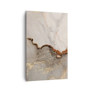 Cuadro sobre lienzo - Impresión de Imagen - Motivo abstracto con tonos dorados y grises. - 80x120cm - En la frontera de los colores - Decoración de pared moderna para salón y dormitorio ARTTOR