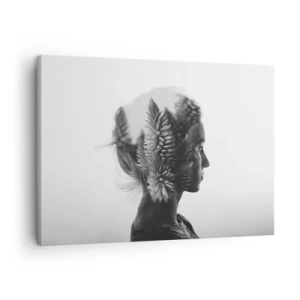 Cuadro sobre lienzo - Impresión de Imagen - Un retrato sutil con elementos de la naturaleza. - 70x50cm - La dama del bosque de pinos - Decoración de pared moderna para salón y dormitorio ARTTOR