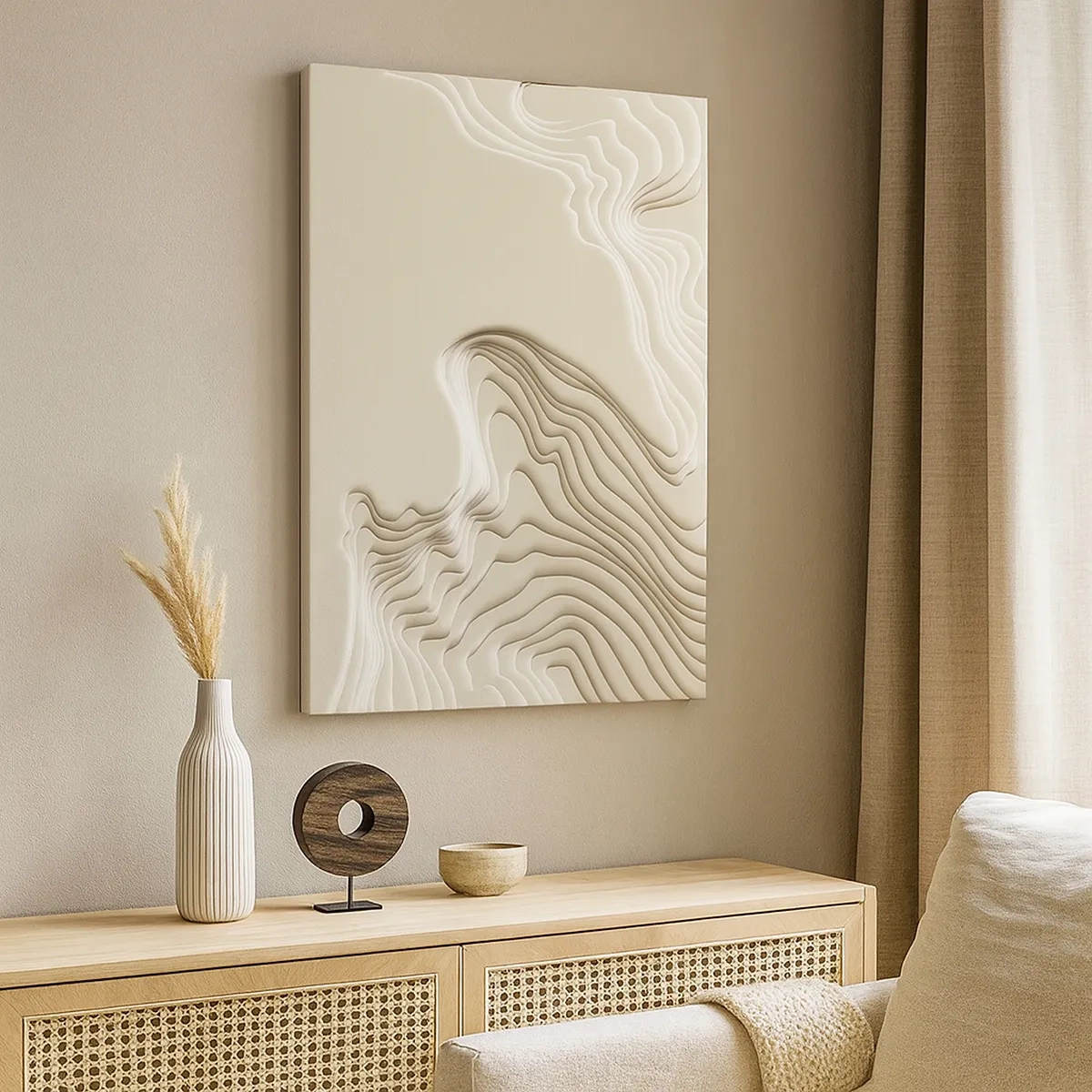 Cuadro sobre lienzo - Impresión de Imagen - Un patrón abstracto en tonos beige con efecto lineal. - 50x70cm - Topografía del arte - Decoración de pared moderna para salón y dormitorio ARTTOR