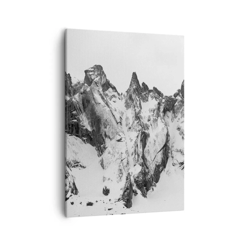 Cuadro sobre lienzo - Impresión de Imagen - Picos de montañas nevados en blanco y negro - 50x70cm - Cresta amenazante - Decoración de pared moderna para salón y dormitorio ARTTOR