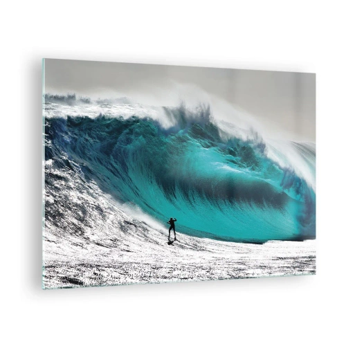 Cuadro sobre vidrio - Impresiones sobre Vidrio - Un surfista frente a una ola enorme - 70x50cm - Reto aceptado - Decoración de pared moderna para salón y dormitorio ARTTOR