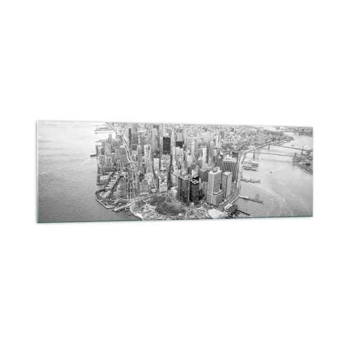 Cuadro sobre vidrio - Impresiones sobre Vidrio - Vista aérea de Manhattan en blanco y negro - 160x50cm - ¿Cómo no amar este lugar? - Decoración de pared moderna para salón y dormitorio ARTTOR