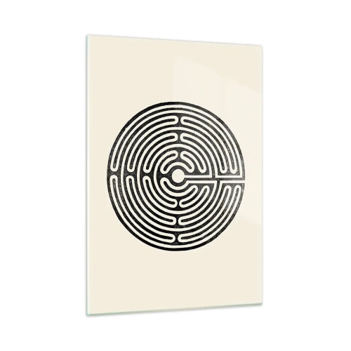 Cuadro sobre vidrio - Impresiones sobre Vidrio - Un laberinto en blanco y negro en forma circular sobre un fondo claro. - 50x70cm - Orden misterioso - Decoración de pared moderna para salón y dormitorio ARTTOR