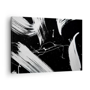 Cuadro sobre lienzo - Impresión de Imagen - Trazos blancos abstractos sobre un fondo negro - 70x50cm - Rompiendo la oscuridad - Decoración de pared moderna para salón y dormitorio ARTTOR