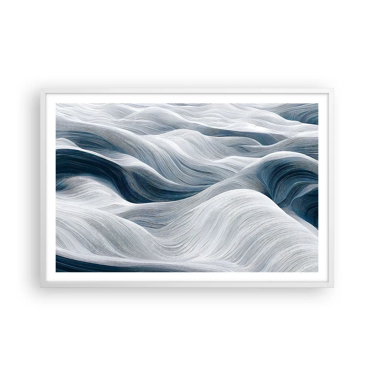 Póster en marco blanco - Olas blancas y azules - 91x61 cm
