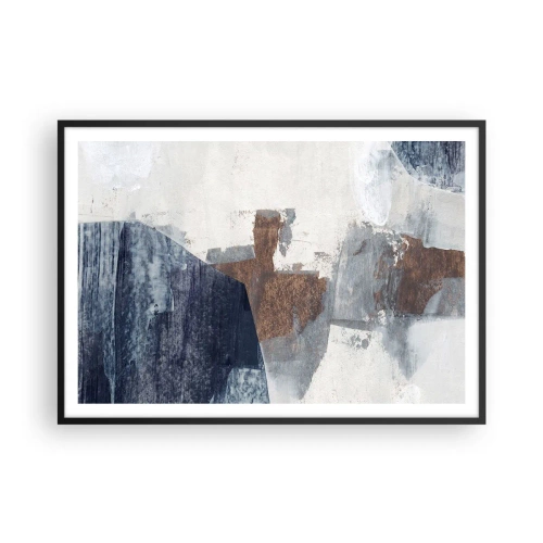 Póster en marco negro - Formas abstractas en tonos azules y marrones. - 100x70cm - Formas azules y marrones - Decoración de pared moderna para salón y dormitorio ARTTOR
