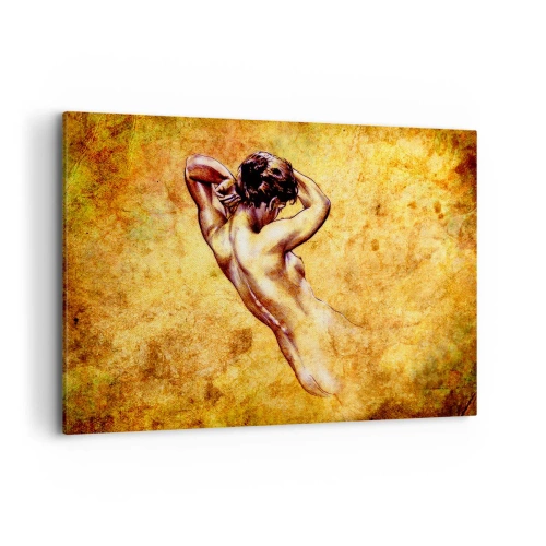 Cuadro sobre lienzo - Impresión de Imagen - Desnudo femenino artístico sobre fondo dorado en estilo clásico. - 120x80cm - Revelado, pero todavía un misterio - Decoración de pared moderna para salón y dormitorio ARTTOR