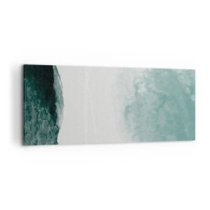 Cuadro sobre lienzo - Impresión de Imagen - Una delicada composición abstracta en tonos verdes con formas sutiles sobre un fondo claro. - 120x50cm - Un encuentro con la niebla - Decoración de pared moderna para salón y dormitorio ARTTOR