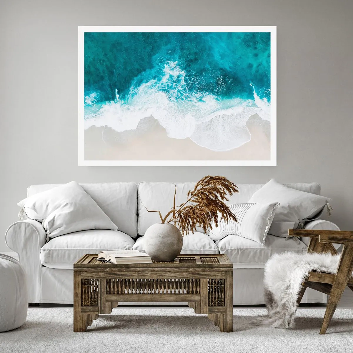 Póster - Olas del océano turquesa sobre arena clara - 100x70cm - Una caricia natural - Decoración de pared moderna para salón y dormitorio ARTTOR