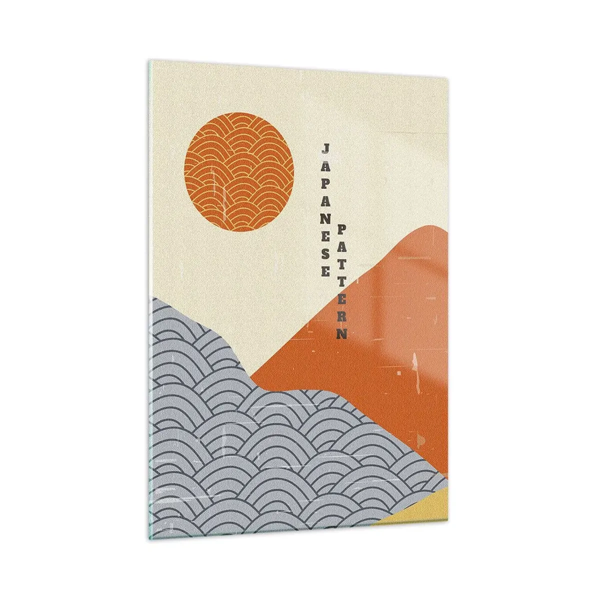 Cuadro sobre vidrio - Impresiones sobre Vidrio - Gráficos con patrones japoneses de montañas y sol. - 50x70cm - En el espíritu japonés - Decoración de pared moderna para salón y dormitorio ARTTOR