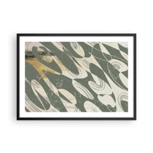 Póster en marco negro - Formas dinámicas en tonos verdes y dorados. - 70x50cm - Abstracción rítmica - Decoración de pared moderna para salón y dormitorio ARTTOR