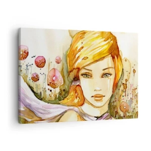 Cuadro sobre lienzo - Impresión de Imagen - Retrato de una mujer en colores de acuarela con una mirada intensa. - 70x50cm - Una mirada que calma el alma - Decoración de pared moderna para salón y dormitorio ARTTOR