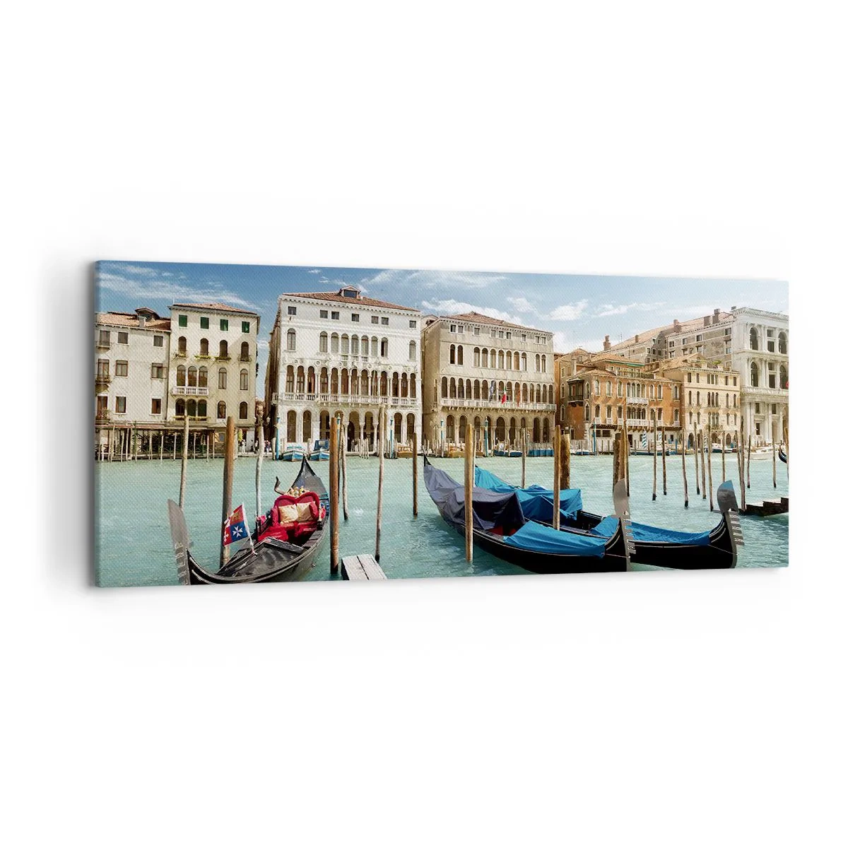 Cuadro sobre lienzo - Impresión de Imagen - Venecia con góndolas y palacios contra el cielo - 120x50cm - Palacios en azul - Decoración de pared moderna para salón y dormitorio ARTTOR