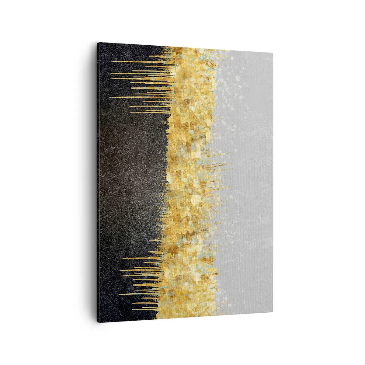 Cuadro sobre lienzo - Impresión de Imagen - Composición abstracta en tonos dorados y negros. - 50x70cm - Hacia arriba y hacia abajo - Decoración de pared moderna para salón y dormitorio ARTTOR