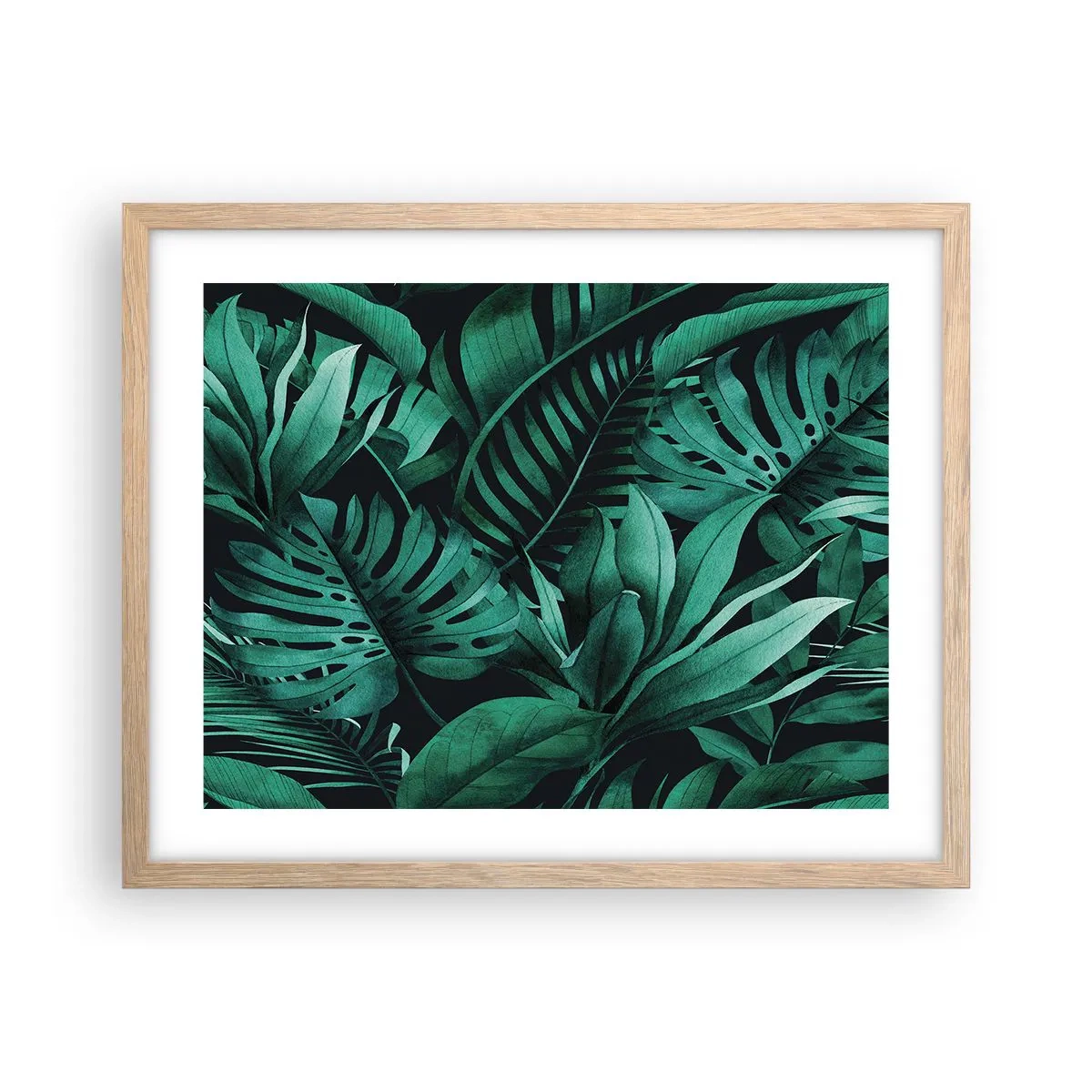 Póster en marco roble claro - Profundidad del verde tropical - 50x40 cm