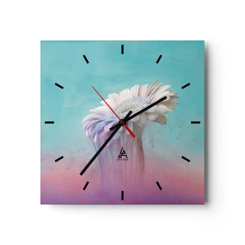 Reloj de pared - Reloj de vidrio - Gerbera pastel con efecto difuminado - 30x30cm - El inframundo de las flores - Decoración de pared moderna para salón y dormitorio ARTTOR