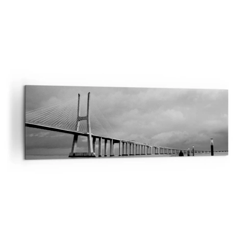 Cuadro sobre lienzo - Impresión de Imagen - Un puente colgante sobre el agua en blanco y negro. - 160x50cm - A cada uno lo suyo - Decoración de pared moderna para salón y dormitorio ARTTOR