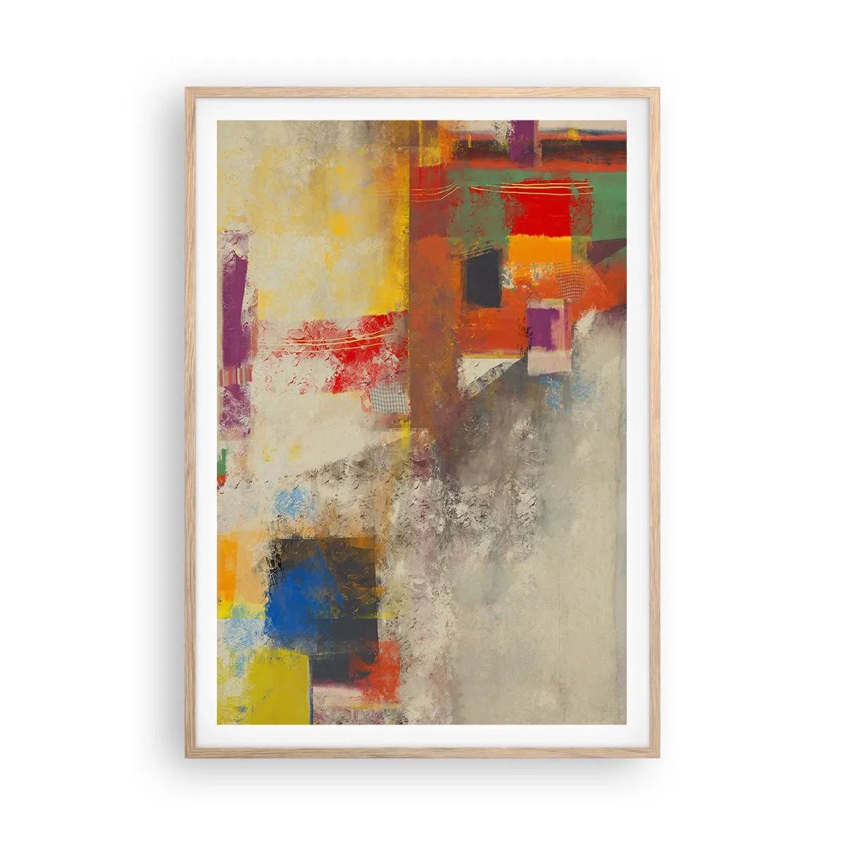 Póster en marco roble claro - Geometría de color - 70x100 cm