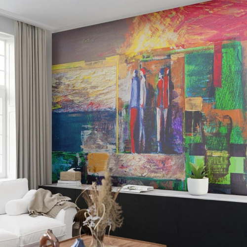 Fotomural Premium Canvas - Composición abstracta con figuras y patrones geométricos. - 100x70cm - Relaciones y emociones - Decoración de pared moderna para salón y dormitorio ARTTOR
