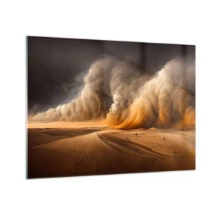 Cuadro sobre vidrio - Impresiones sobre Vidrio - Una tormenta de arena sobre el desierto con una luz dramática - 70x50cm - Ira del desierto - Decoración de pared moderna para salón y dormitorio ARTTOR