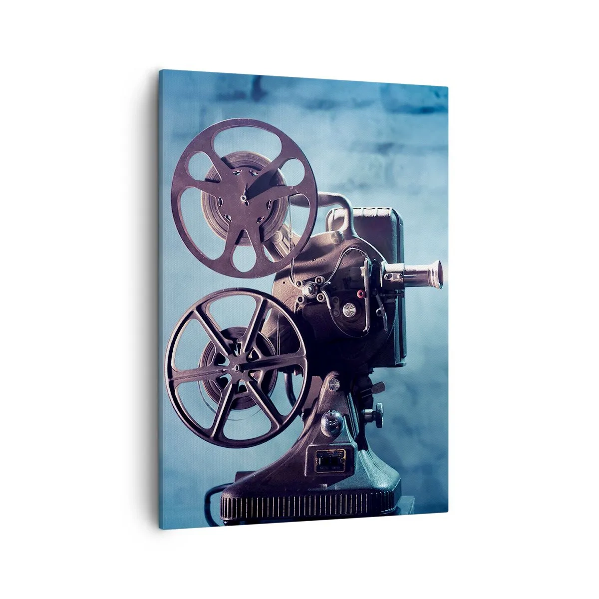 Cuadro sobre lienzo - Impresión de Imagen - Un antiguo proyector de películas que proyecta luz sobre un fondo azul. - 50x70cm - En el antiguo cine - Decoración de pared moderna para salón y dormitorio ARTTOR