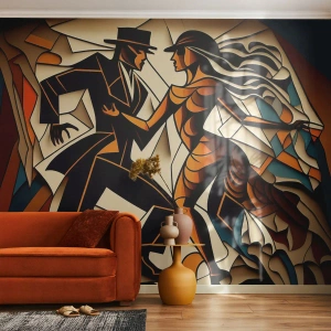 Fotomural Premium Sand - Una pareja estilizada bailando en una composición dinámica. - 100x70cm - Danza de pasión - Decoración de pared moderna para salón y dormitorio ARTTOR