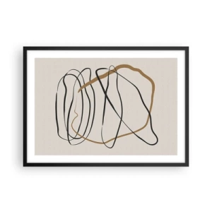 Póster en marco negro - Líneas artísticas en negro y dorado sobre un fondo claro. - 70x50cm - Composición: danza lineal - Decoración de pared moderna para salón y dormitorio ARTTOR