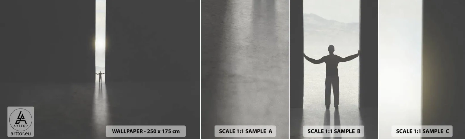 Muestra de fotomural autoadhesivo Deluxe Sticker - Un paso hacia un futuro brillante - Abstracción, Hombre, Pedazo - 100x30 cm