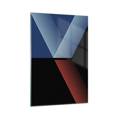 Cuadro sobre vidrio - Impresiones sobre Vidrio - Líneas geométricas en tonos rojos y azules. - 80x120cm - La rectitud - Decoración de pared moderna para salón y dormitorio ARTTOR