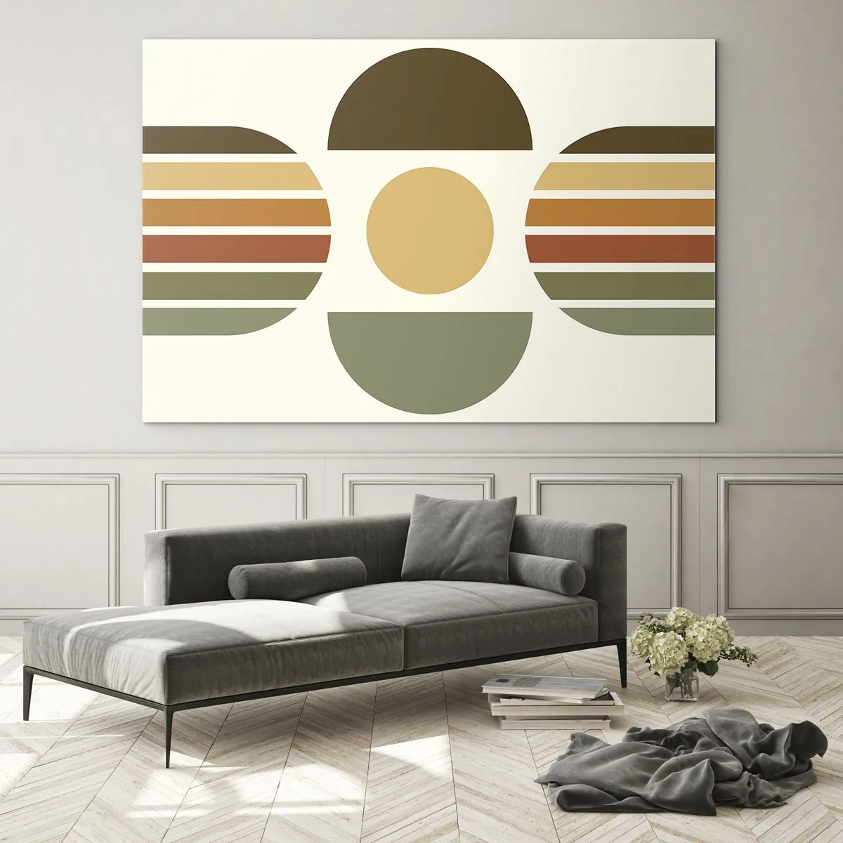 Cuadro sobre vidrio - Impresiones sobre Vidrio - Diseño geométrico abstracto con tonos terrosos y formas atrevidas. - 70x50cm - Los tonos de la tierra - Decoración de pared moderna para salón y dormitorio ARTTOR