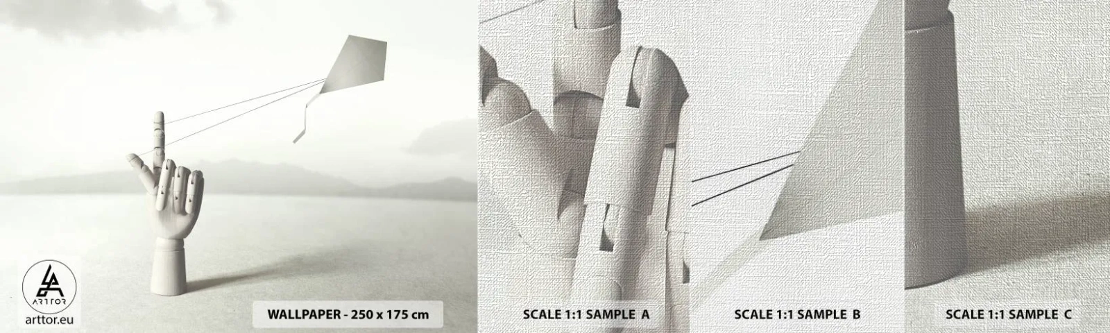 Muestra de fotomural Premium Canvas - Una prueba de fuerza - Abstracción, Mano, Cometa - 100x30 cm