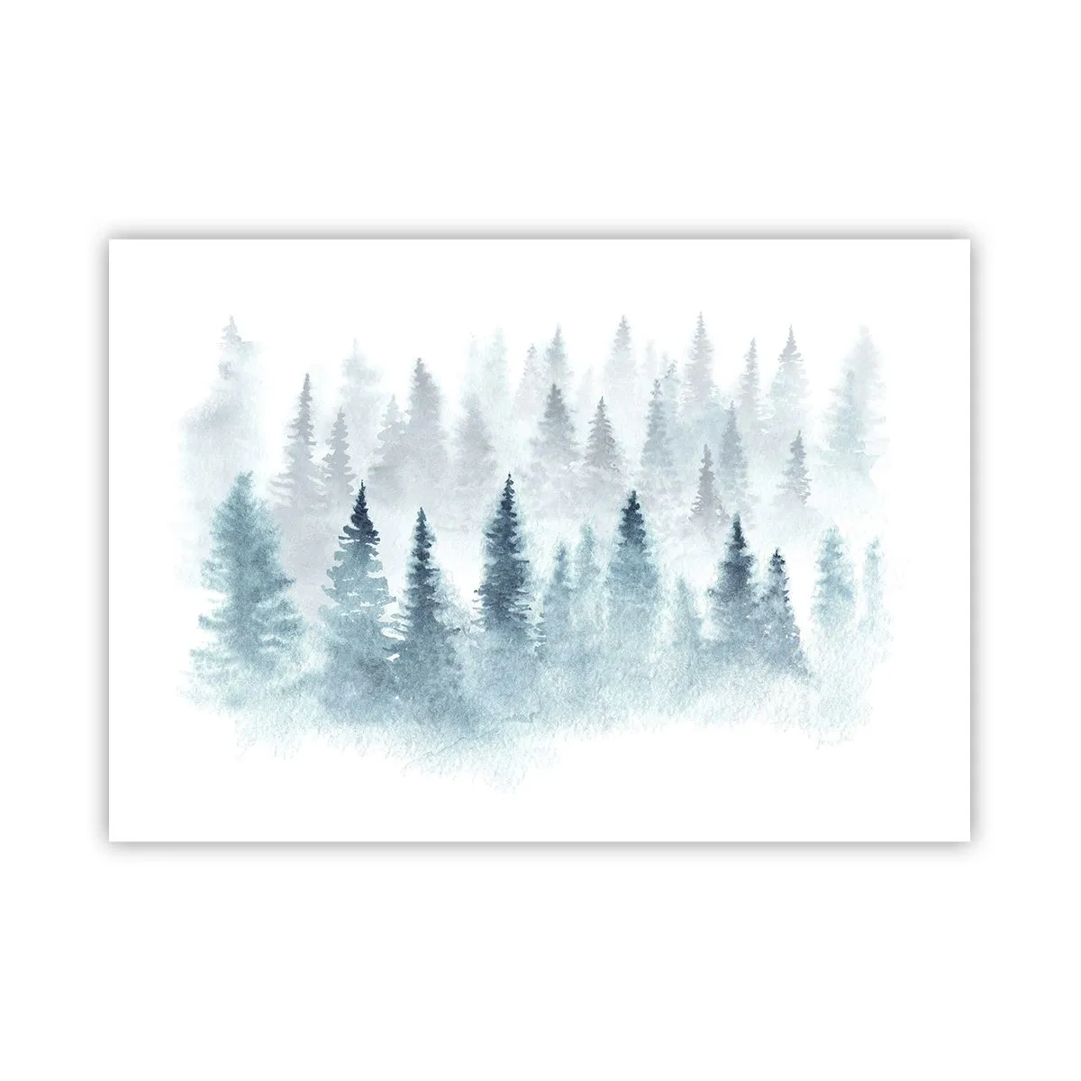 Póster - Bosques de coníferas bañados por una delicada niebla. - 100x70cm - Envuelto en la niebla - Decoración de pared moderna para salón y dormitorio ARTTOR