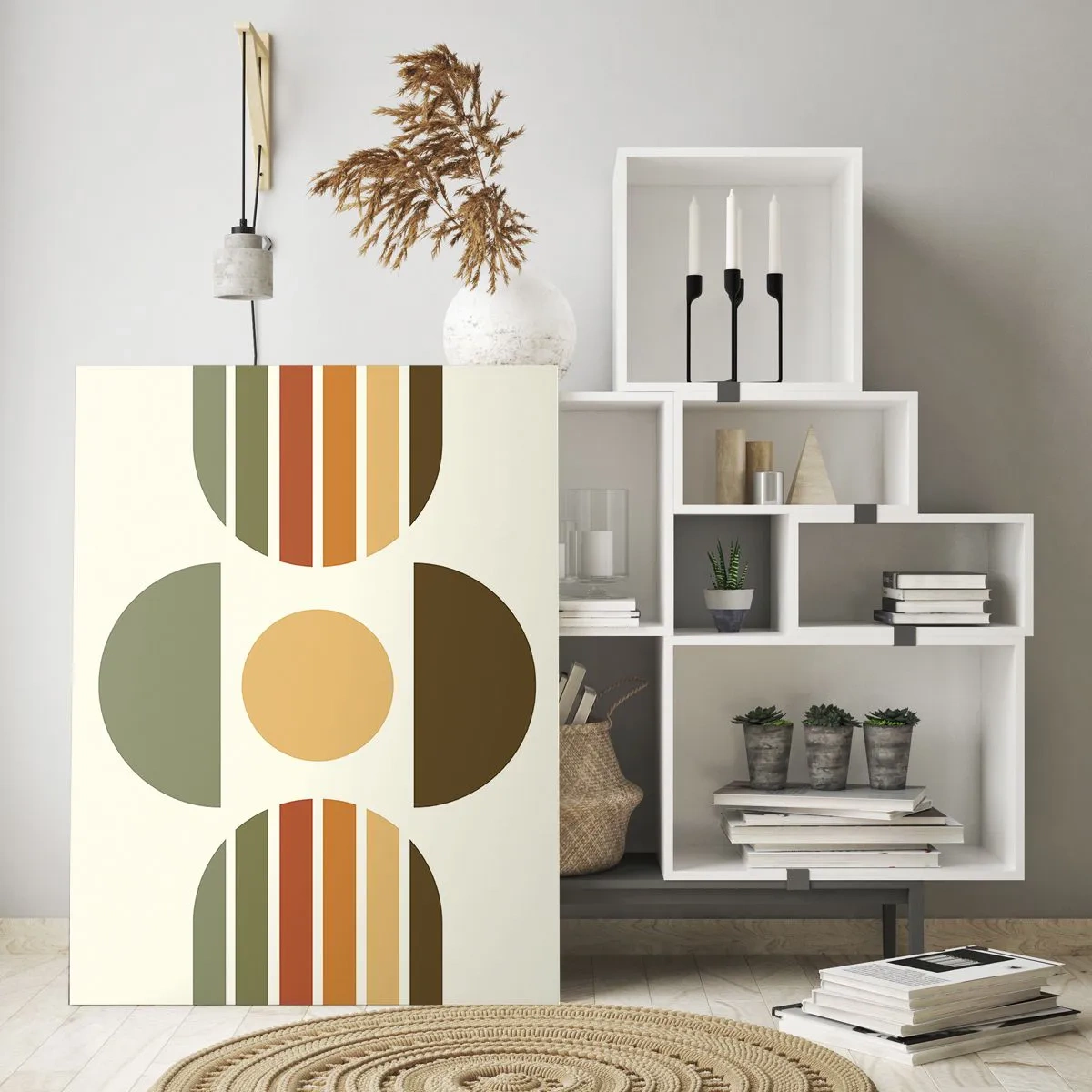 Cuadro sobre vidrio - Impresiones sobre Vidrio - Diseño geométrico abstracto con tonos terrosos y formas atrevidas. - 50x70cm - Los tonos de la tierra - Decoración de pared moderna para salón y dormitorio ARTTOR