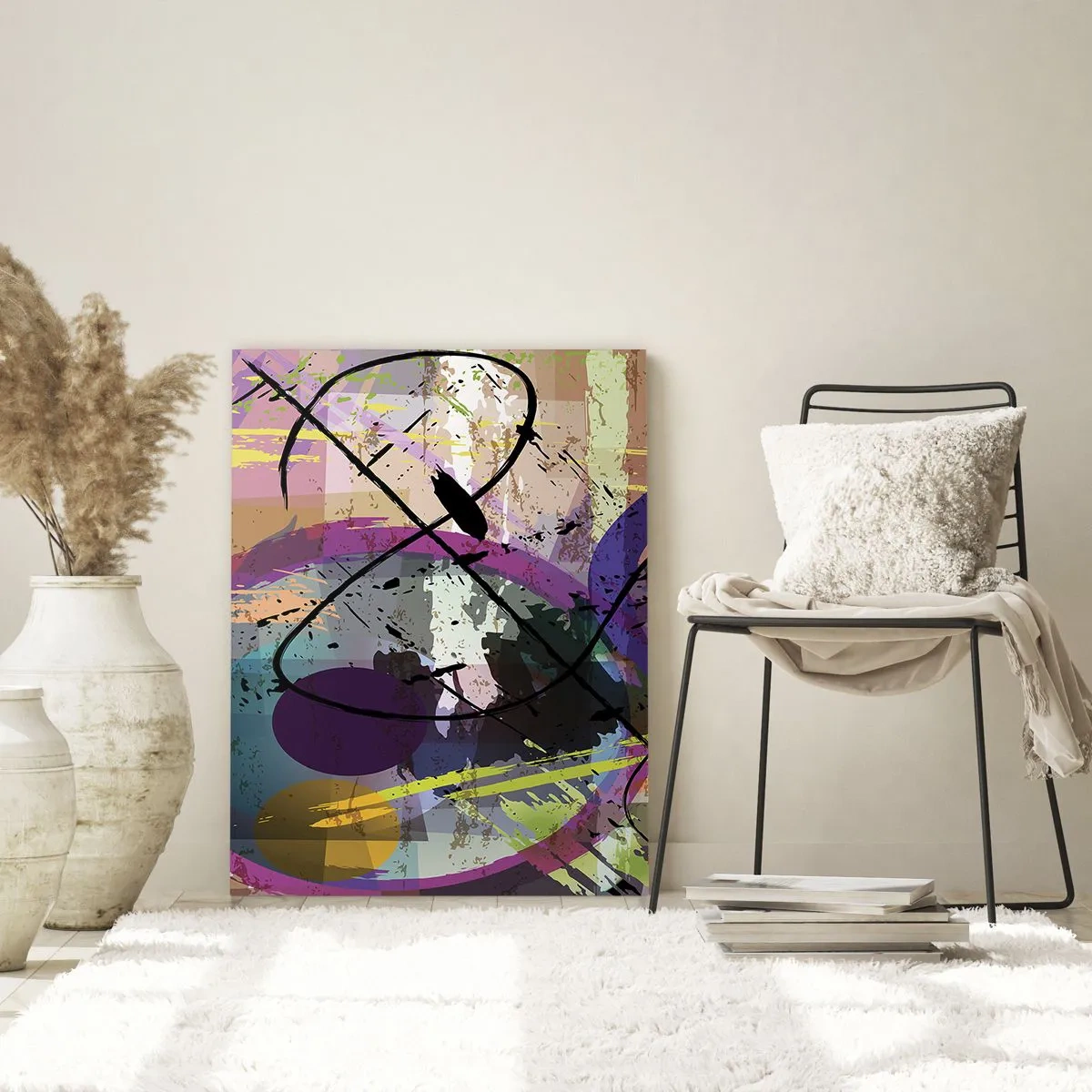 Cuadro sobre vidrio - Impresiones sobre Vidrio - Formas y líneas abstractas coloridas en una composición dinámica. - 50x70cm - Siempre hay más de un camino - Decoración de pared moderna para salón y dormitorio ARTTOR