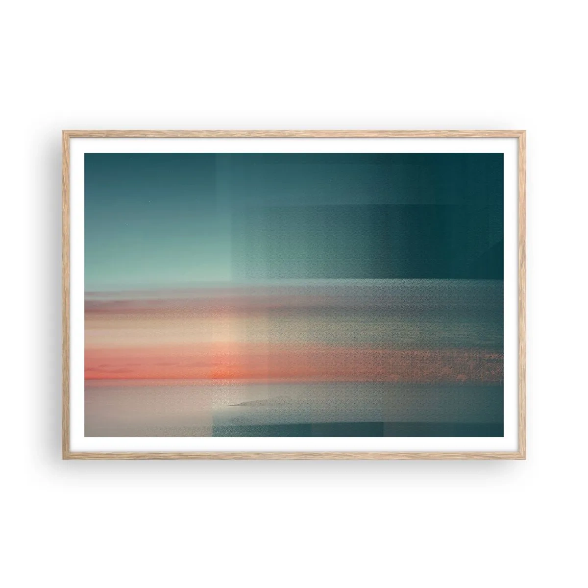 Póster en marco roble claro - Abstracción: ondas de luz - 100x70 cm
