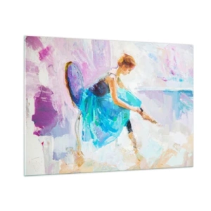 Cuadro sobre vidrio - Impresiones sobre Vidrio - Una bailarina con un vestido azul sobre un fondo impresionista. - 100x70cm - Gracia indescriptible, encanto sutil - Decoración de pared moderna para salón y dormitorio ARTTOR