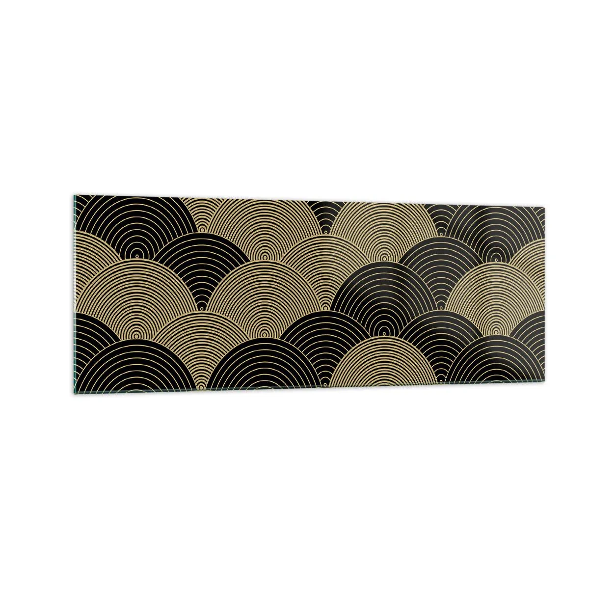 Cuadro sobre vidrio - Impresiones sobre Vidrio - Patrón Art Déco con semicírculos y líneas doradas. - 140x50cm - Multiplicación de la unidad - Decoración de pared moderna para salón y dormitorio ARTTOR