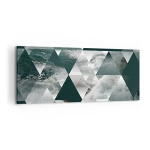 Cuadro sobre lienzo - Impresión de Imagen - Patrón geométrico con motivo de ondas en tonos verdes. - 120x50cm - Una perspectiva de cristal - Decoración de pared moderna para salón y dormitorio ARTTOR