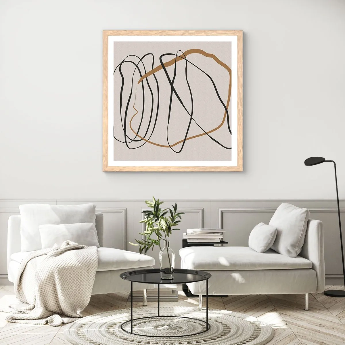 Póster en marco roble claro - Composición: danza lineal - 30x30 cm
