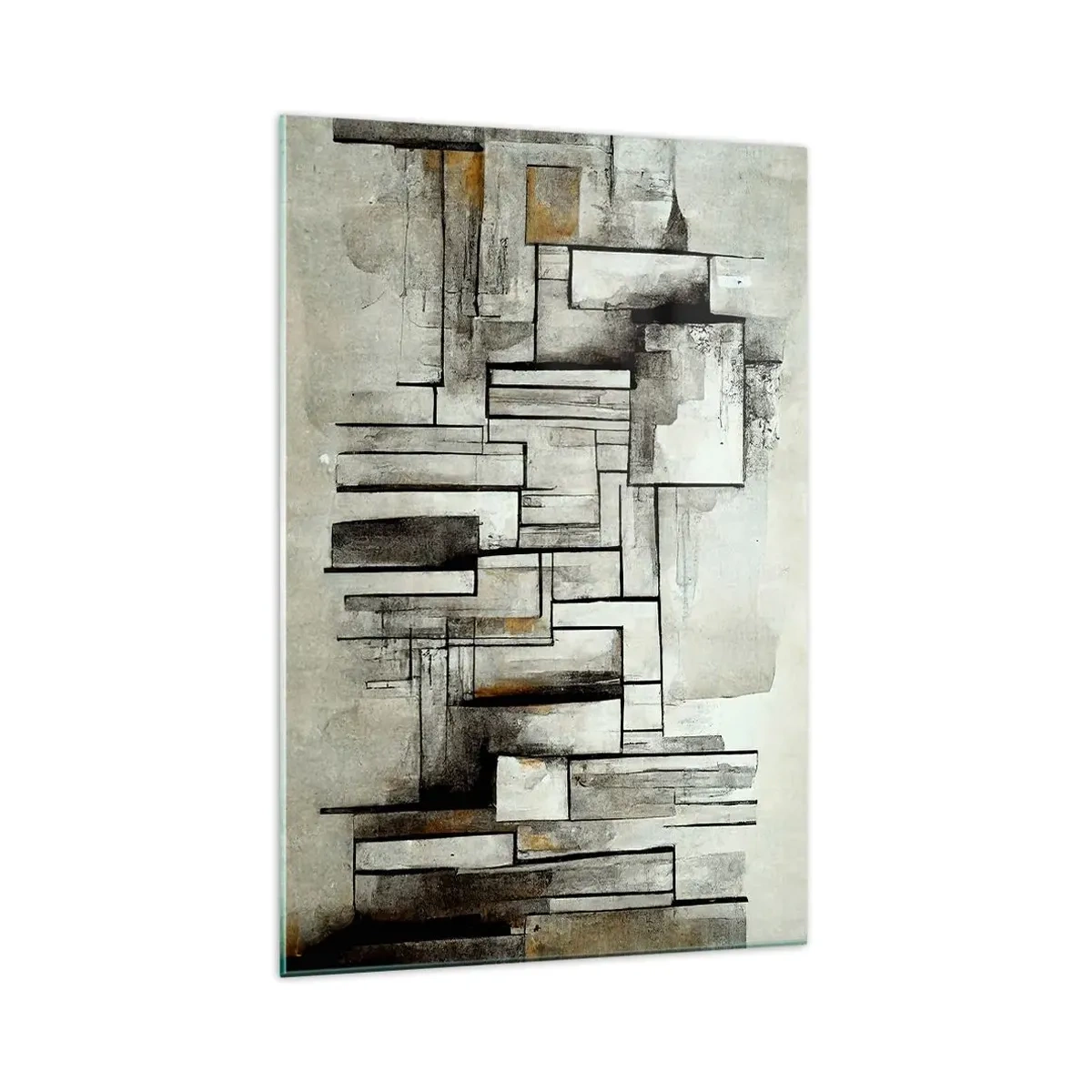 Cuadro sobre vidrio - Impresiones sobre Vidrio - Rectángulos abstractos en tonos de gris y negro. - 70x100cm - El poder de la sencillez - Decoración de pared moderna para salón y dormitorio ARTTOR