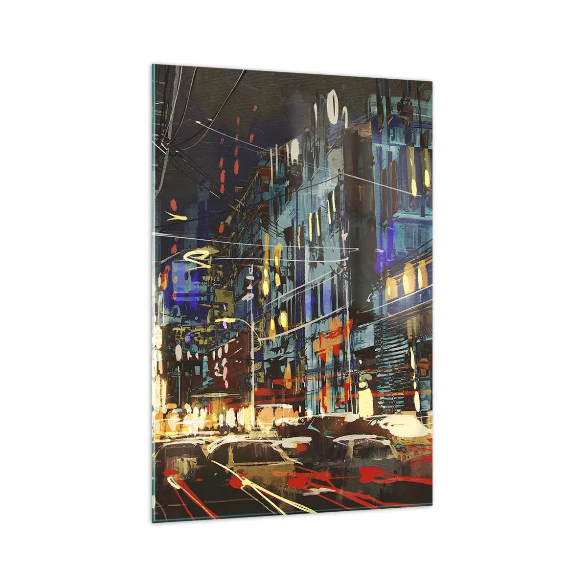 Cuadro sobre vidrio - Impresiones sobre Vidrio - Escena nocturna de la ciudad con luces de neón - 70x100cm - El bullicio nocturno de la calle - Decoración de pared moderna para salón y dormitorio ARTTOR