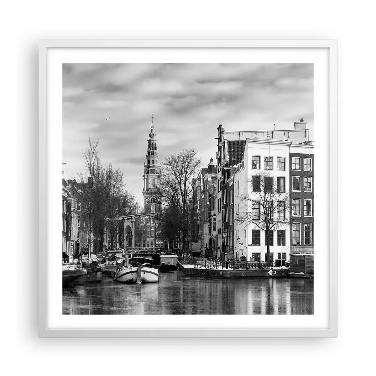 Póster en marco blanco - Ambiente de Ámsterdam - 60x60 cm
