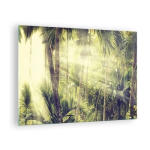Cuadro sobre vidrio - Impresiones sobre Vidrio - Selva tropical verde bajo el sol - 70x50cm - En el cálido verde - Decoración de pared moderna para salón y dormitorio ARTTOR
