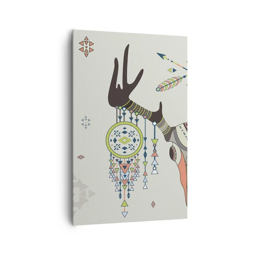 Cuadro sobre lienzo - Impresión de Imagen - Decoración boho con calavera de ciervo y atrapasueños - 80x120cm - Trofeo de cazador indio - Decoración de pared moderna para salón y dormitorio ARTTOR