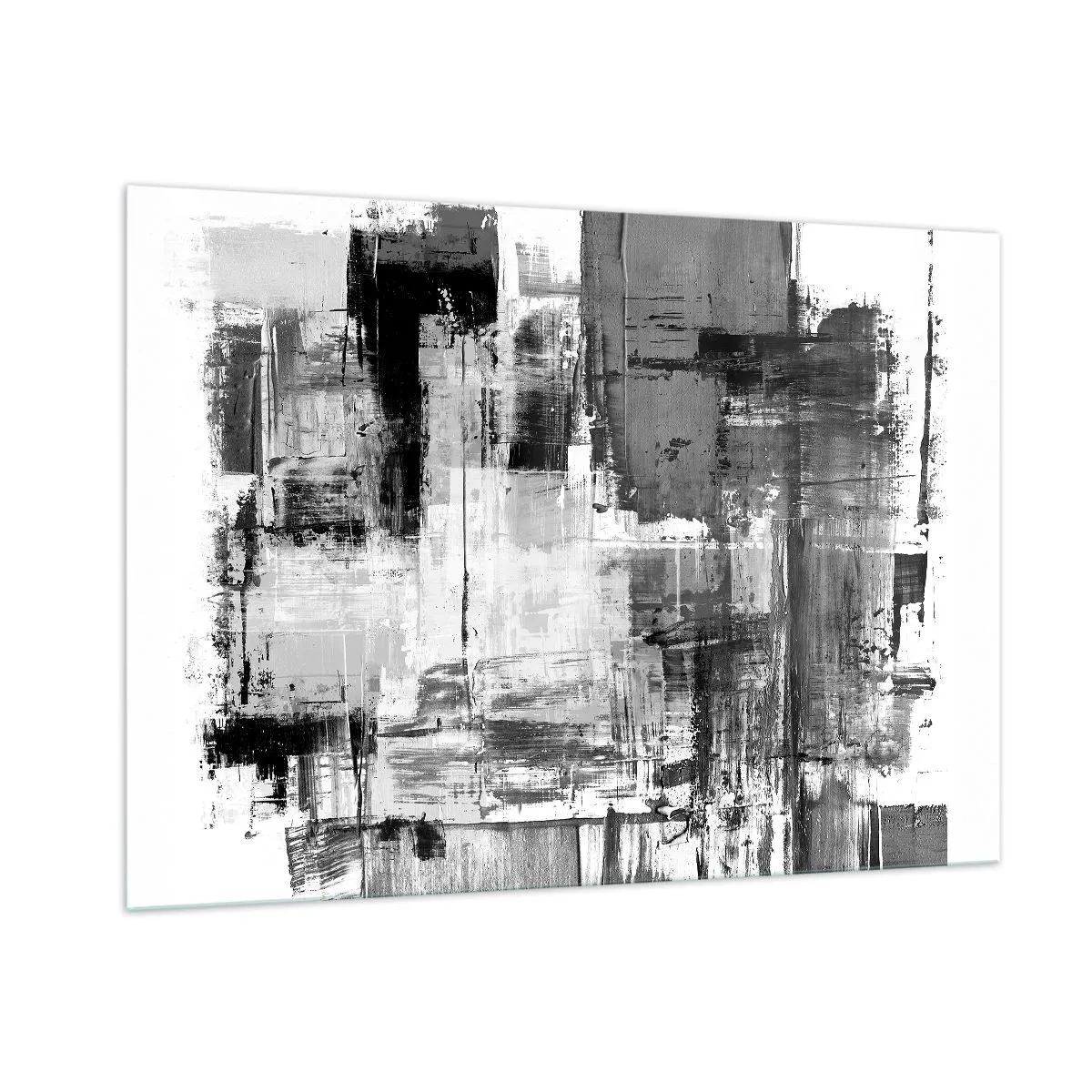 Cuadro sobre vidrio - Impresiones sobre Vidrio - Abstracción en blanco y negro con estructura geométrica. - 100x70cm - El gris es hermoso - Decoración de pared moderna para salón y dormitorio ARTTOR