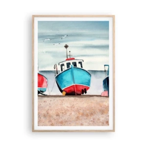 Póster en marco roble claro - Listos para la pesca - 70x100 cm