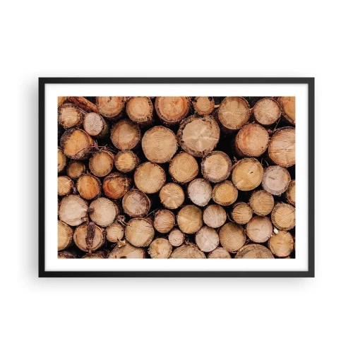 Póster en marco negro - Montones de troncos de árboles talados dispuestos en armonía - 70x50cm - Un nuevo comienzo - Decoración de pared moderna para salón y dormitorio ARTTOR