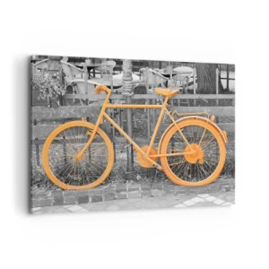 Cuadro sobre lienzo - Impresión de Imagen - Fotografía artística de una bicicleta amarilla sobre un fondo blanco y negro. - 120x80cm - Sigue, yo esperaré aquí - Decoración de pared moderna para salón y dormitorio ARTTOR